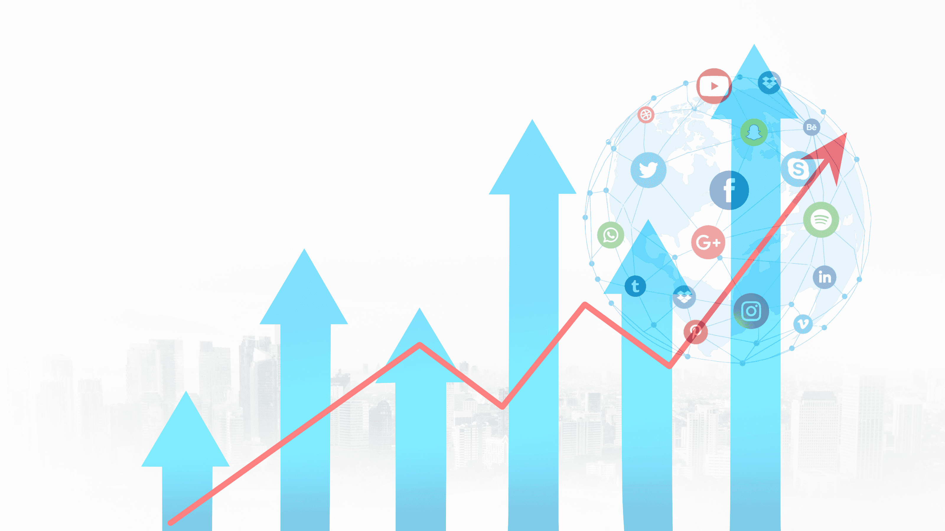 Upward trending growth arrows showing business visibility improvement through AI and digital marketing